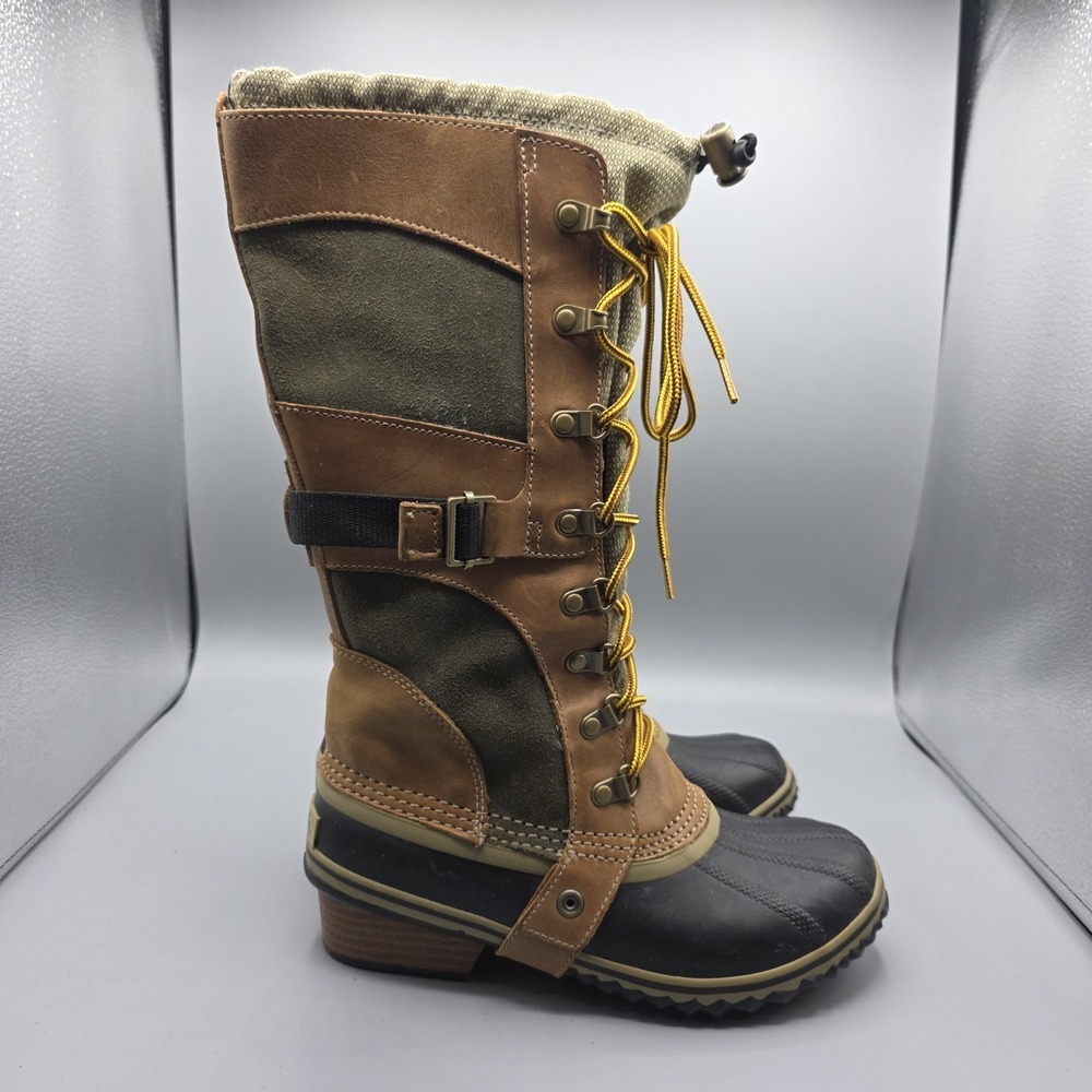Sorel Conquest Carly II Boots Womens 6.5 Green Tan Tall Waterproof Winter‎ Duck - Picture 5 of 13